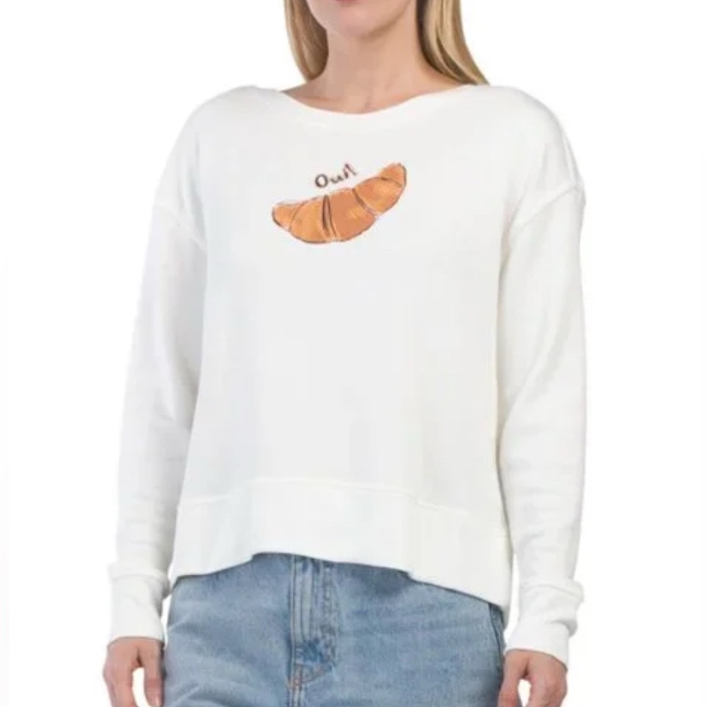 Jane and Delancey Cream Sweatshirt with Croissant Design